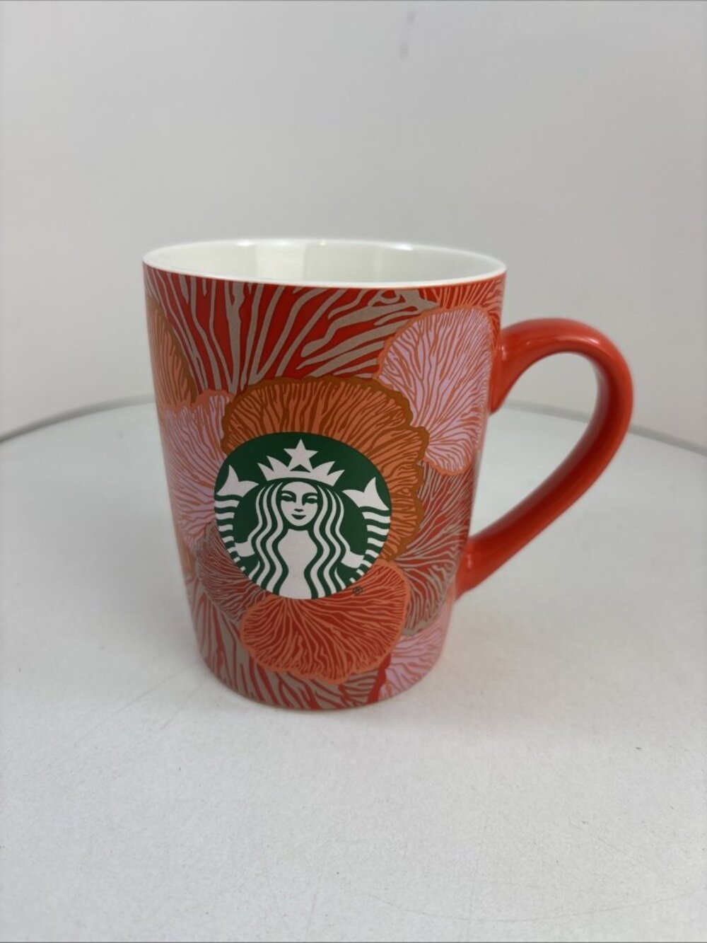 STARBUCKS 2021 Coral Orange Floral Logo Coffee Mug Cup 10 oz